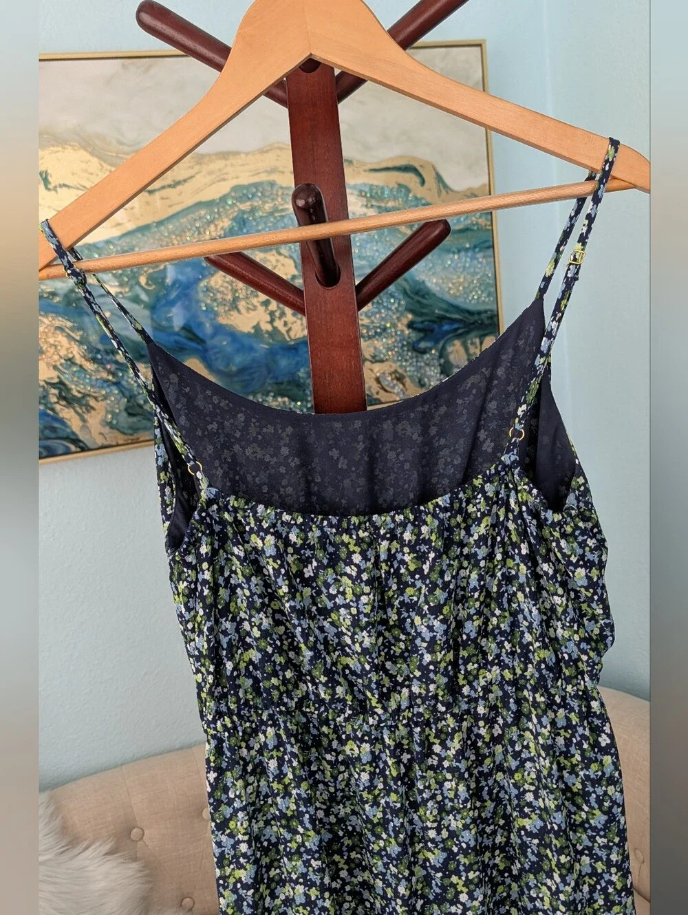Michael Kors Blue Green and White  Floral  Maxi Dress Woman's   Sz P/M.